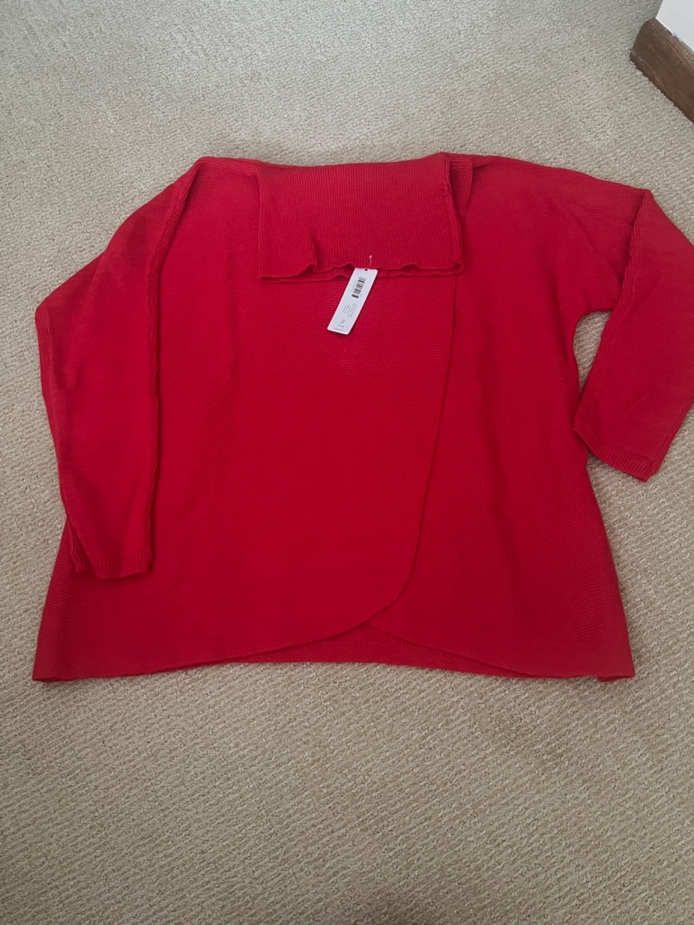 NWT, Chico’s Red Open-Front Knit Sweater, Turtleneck, Wrap Front Zenergy, Size 2